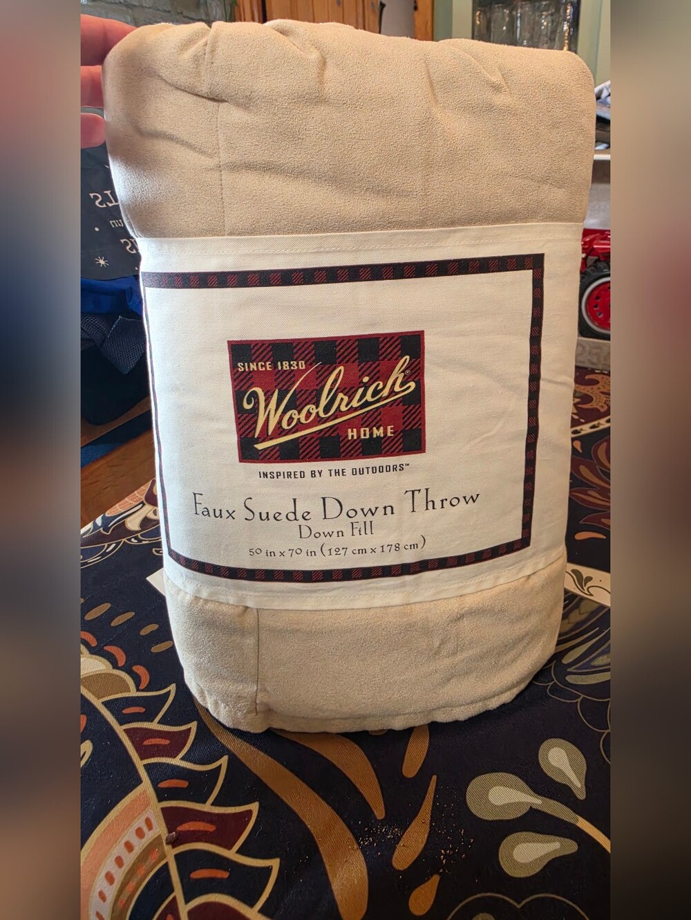 Woolrich Cream Tan Duck Down Comforter Faux Suede Throw 50x70 Nwt